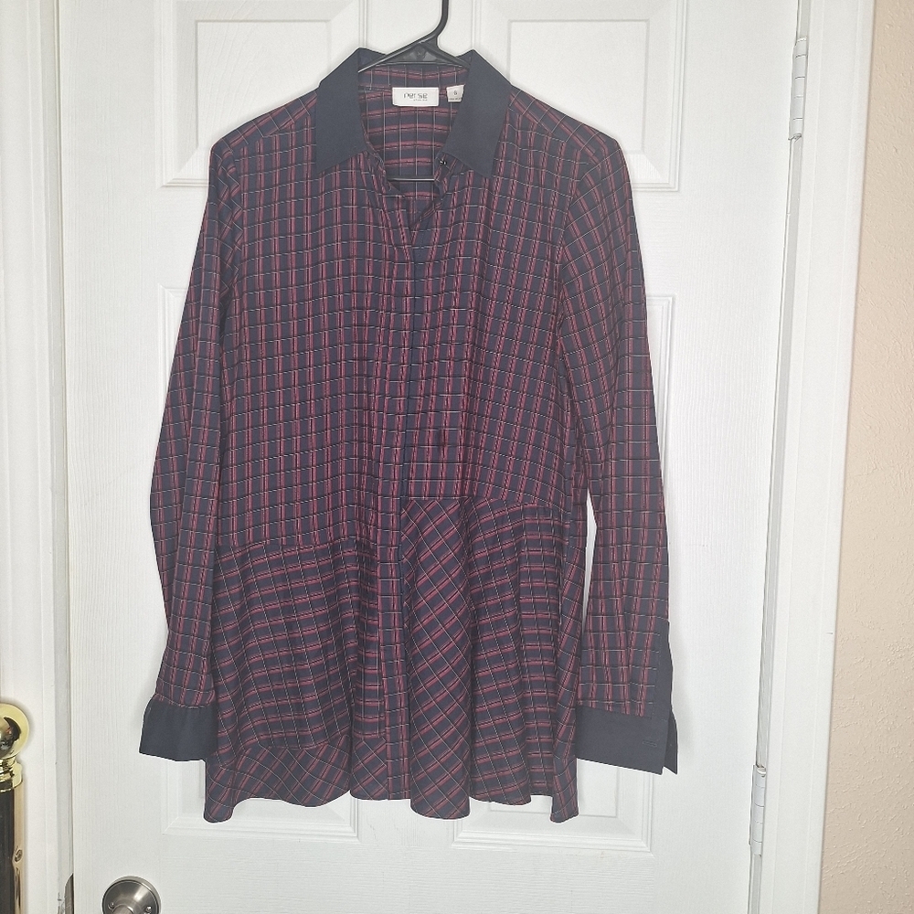 Per Se by Carlisle Navy & Red Plaid Blouse Size 6